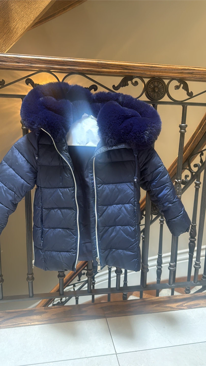 GDL Junior Fashion Puffer Coat with Fur Hood - Navy Blue