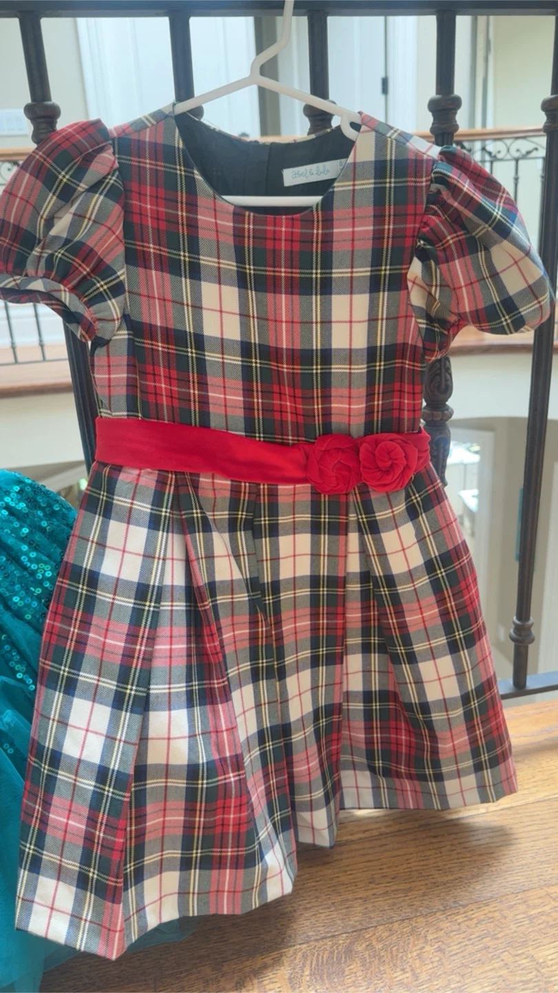 Girls' Plaid Holiday Dress with Red Sash - photo 5