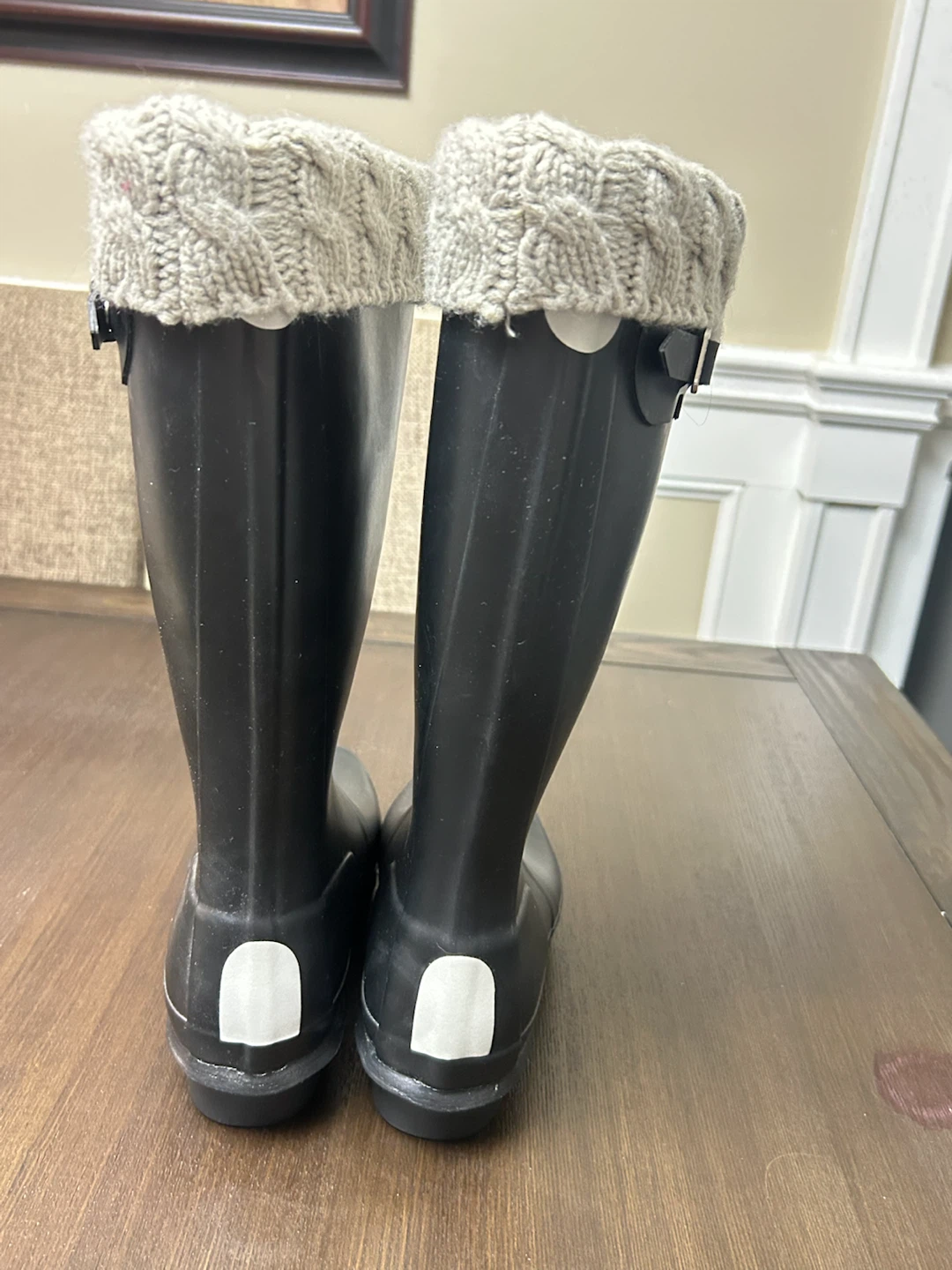Hunter Black Rubber Boots with Knit Socks