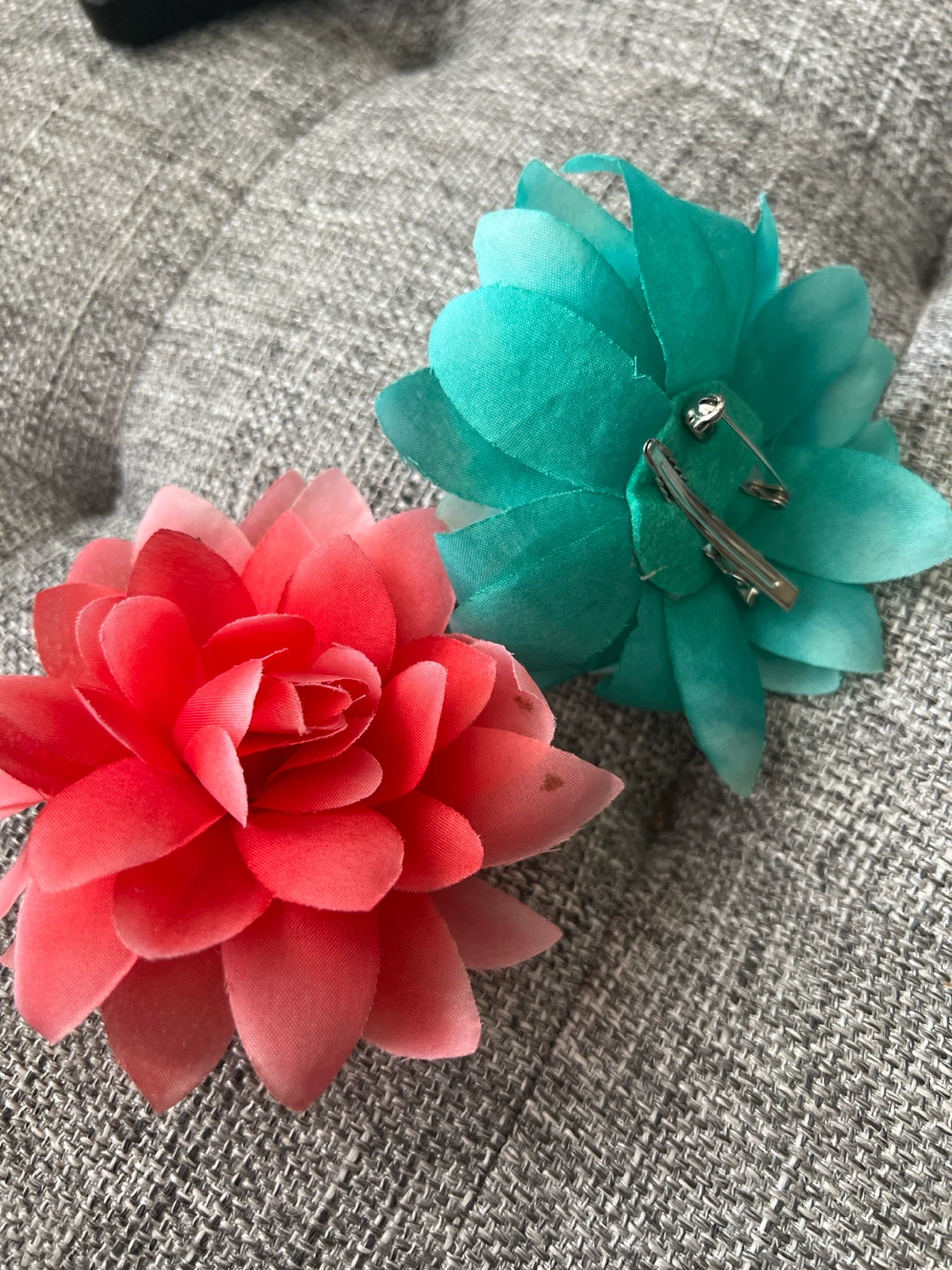 Fabric Flower Hair Accessories - Red and Teal