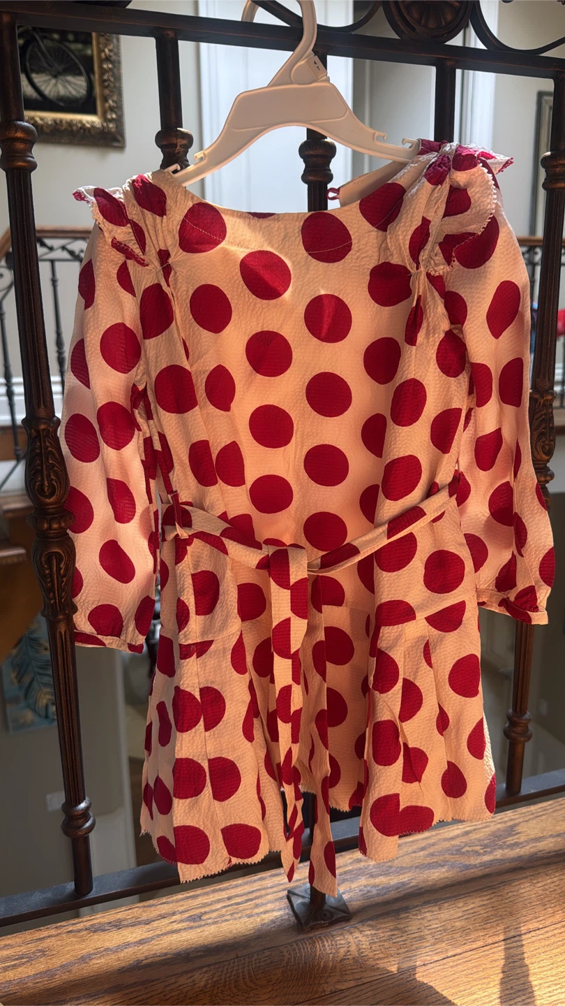 burberry White and Red Polka Dot Dress with Belt