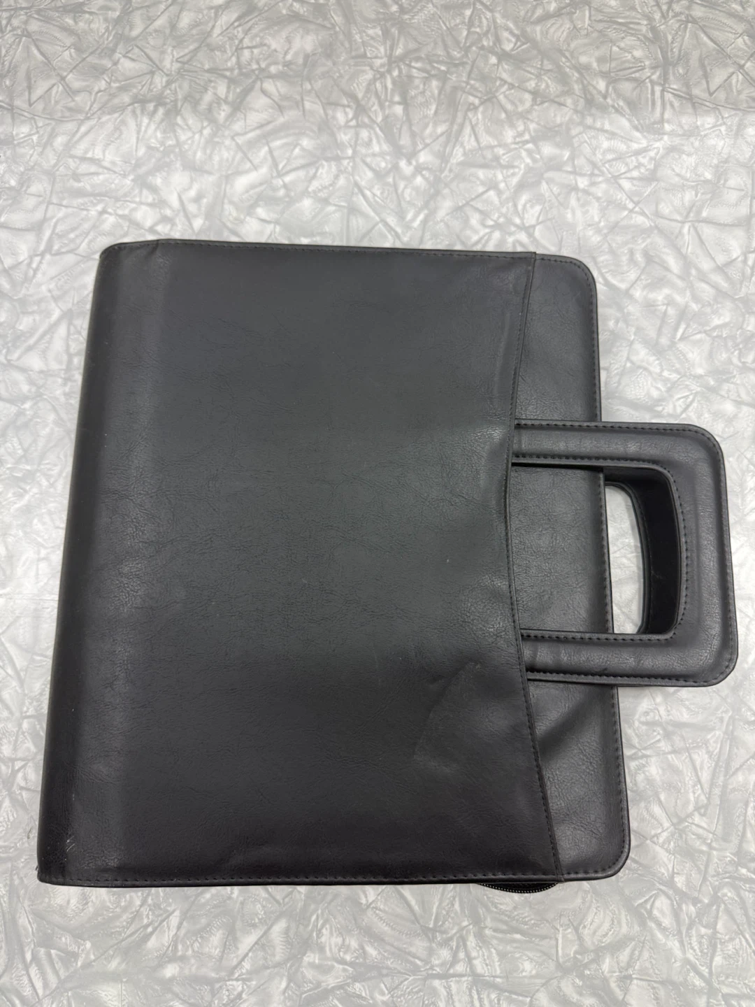 Vintage Black leather binder Briefcase w notebook, handles