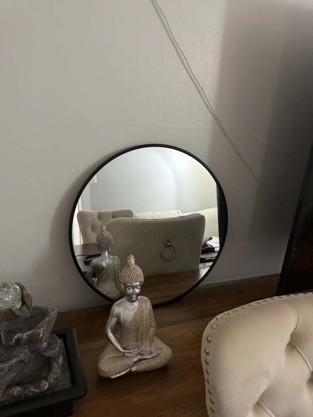 Round Black Framed Mirror