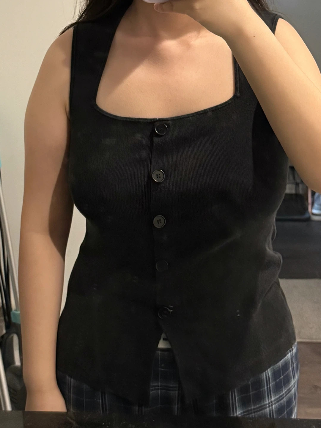 Black Sleeveless Button-Up Top - Size Medium