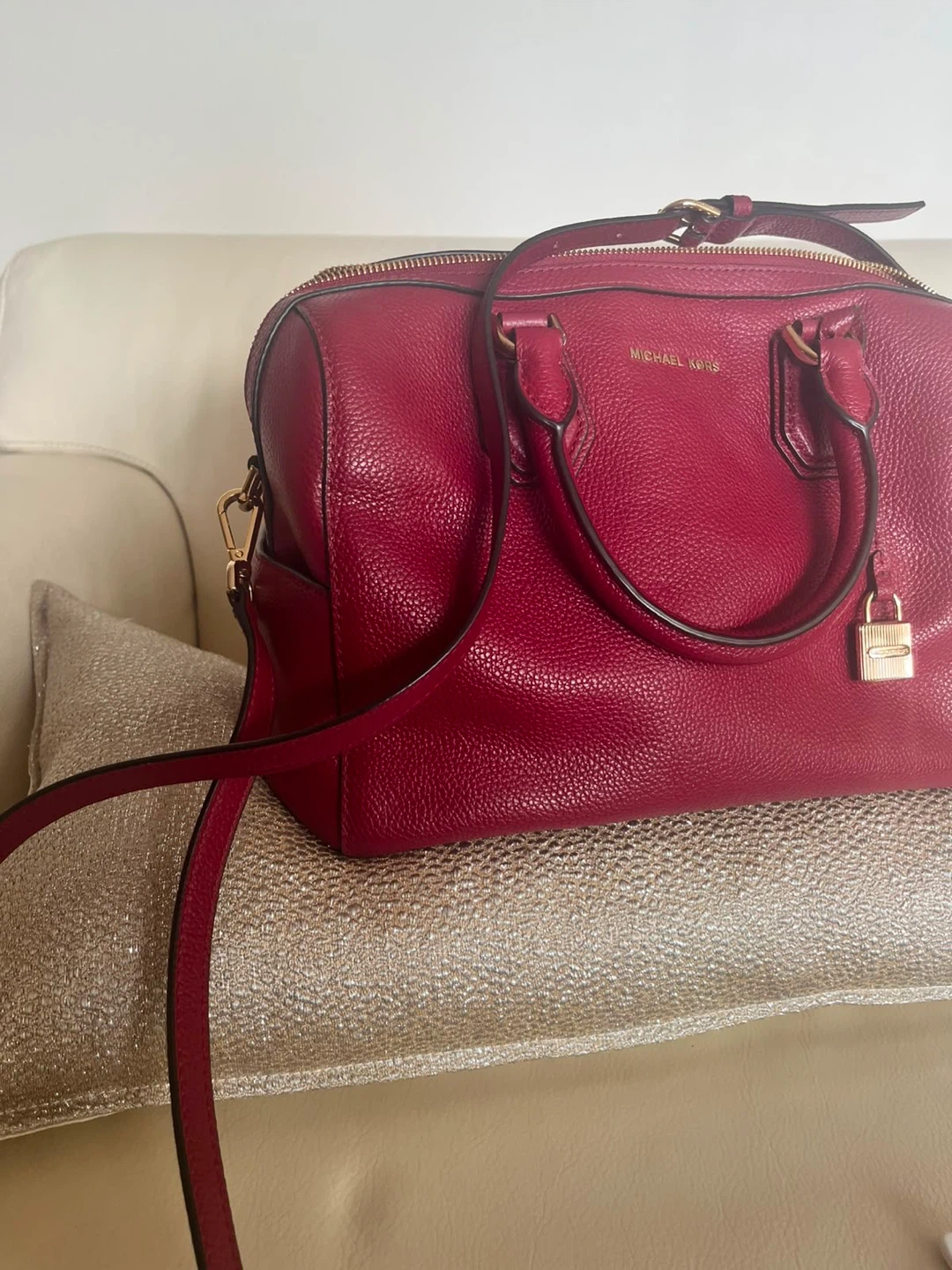 Michael Kors Red Leather Satchel Bag