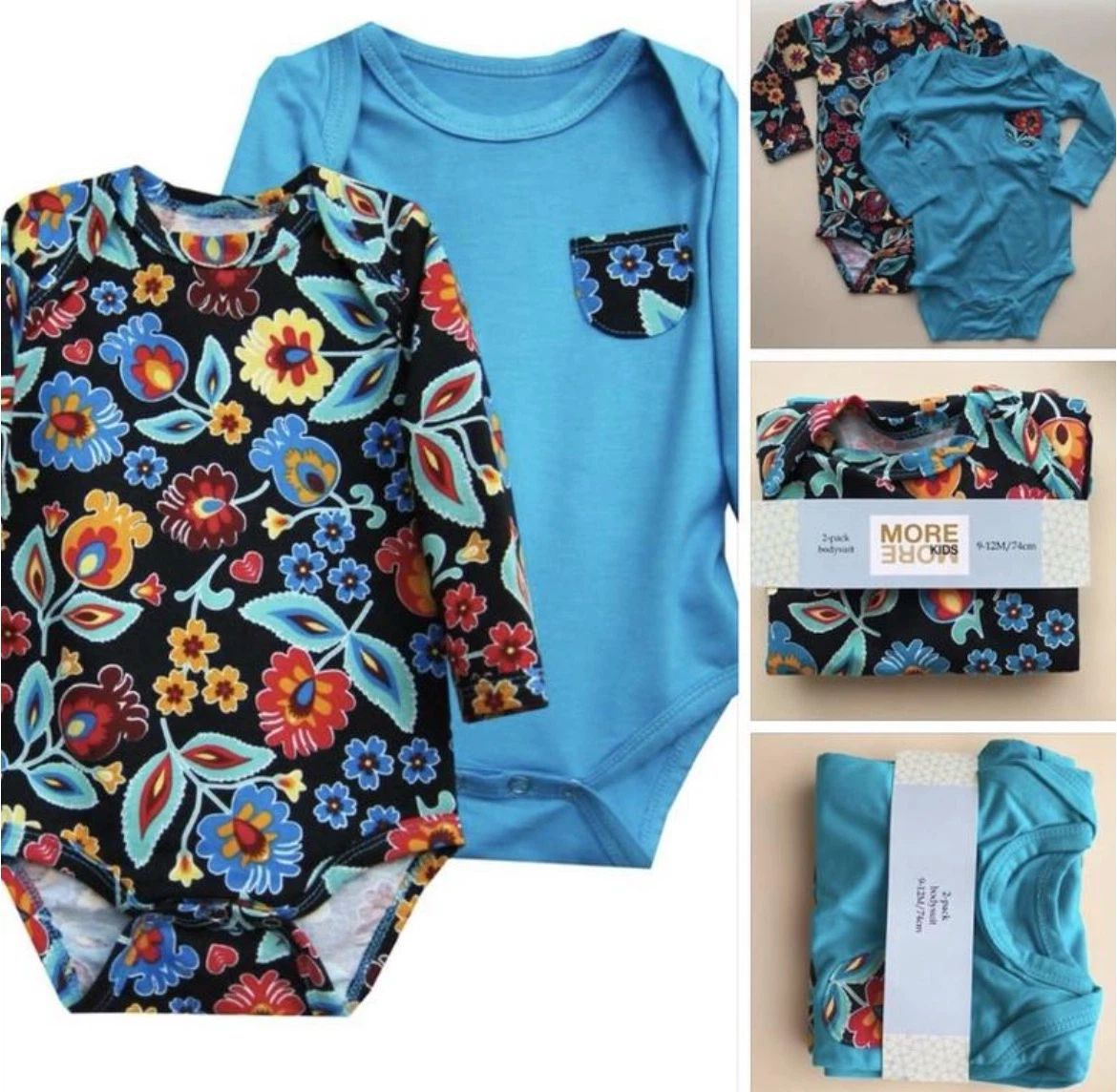 Baby Girls 2-Pack Long Sleeve Bodysuits – Size 68