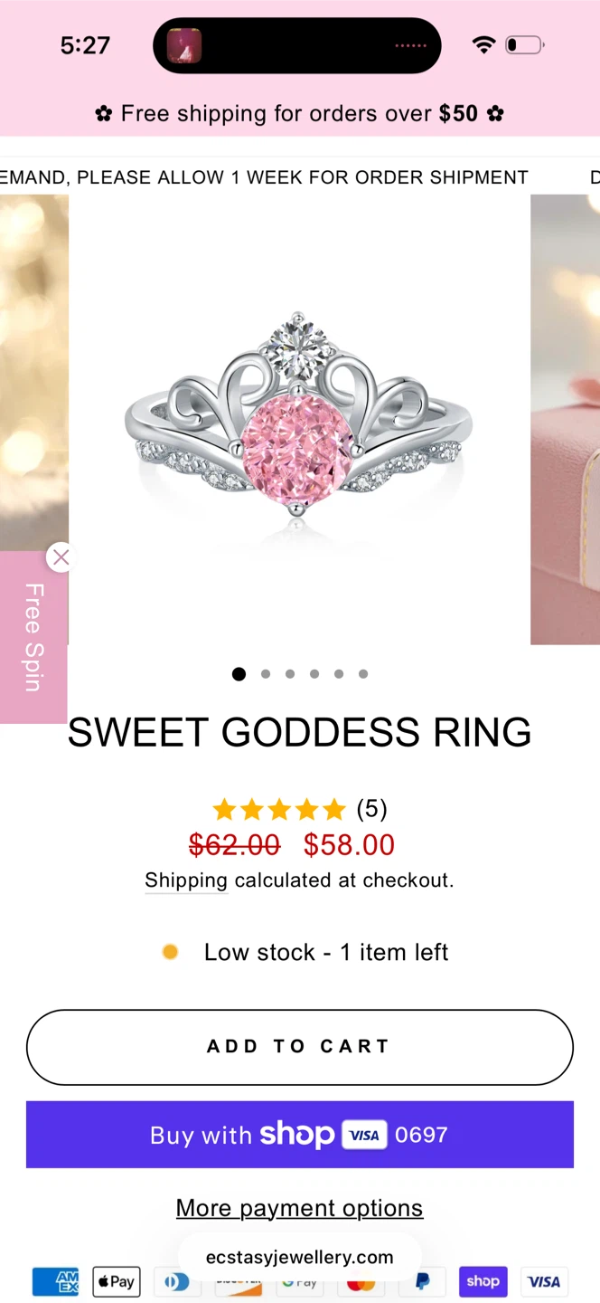 Ecstasy Jewellery Sweet Goddess Ring