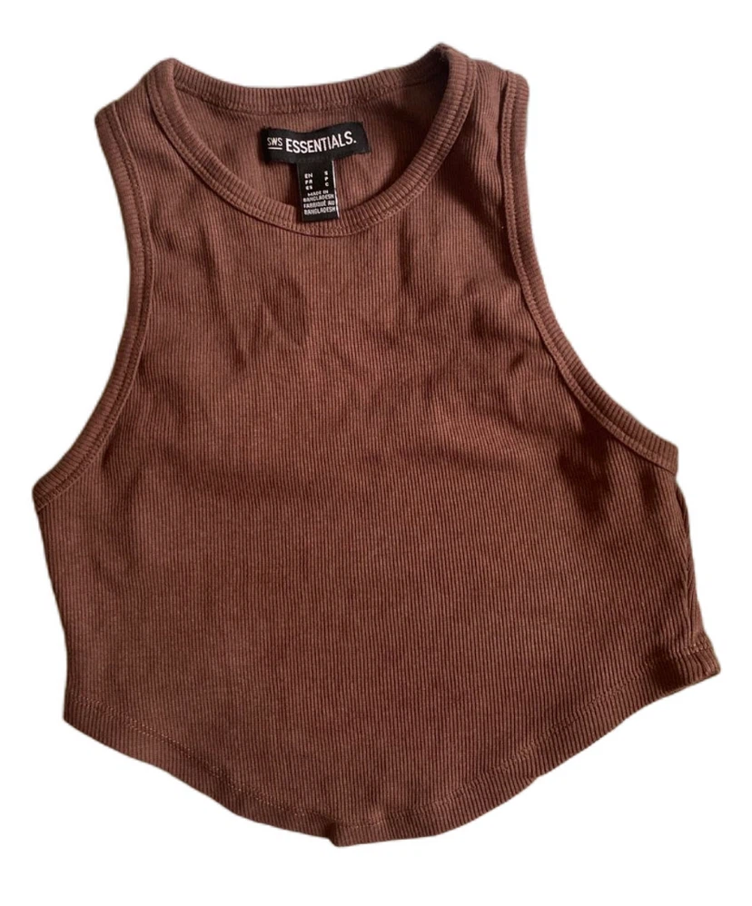 Streetwear Society Ribbed Crop Tank Top Brown Size S