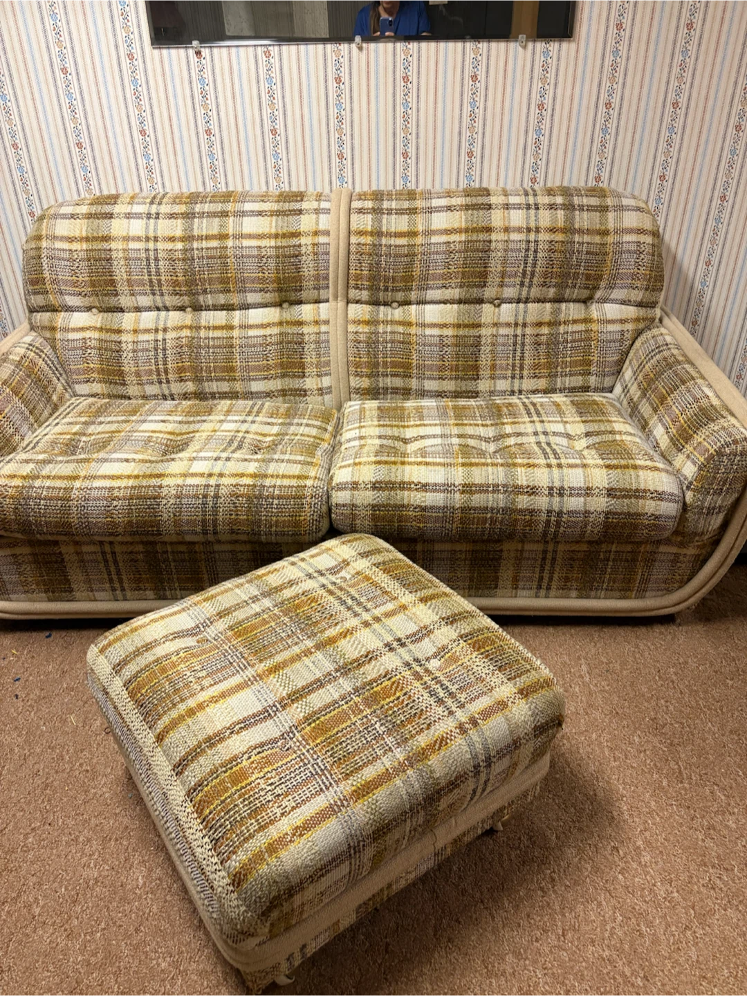 Plaid Sofa Bed with Ottoman circa 1980 ish