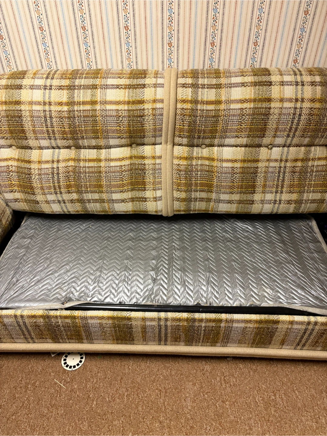 Plaid Sofa Bed with Ottoman circa 1980 ish - photo 2