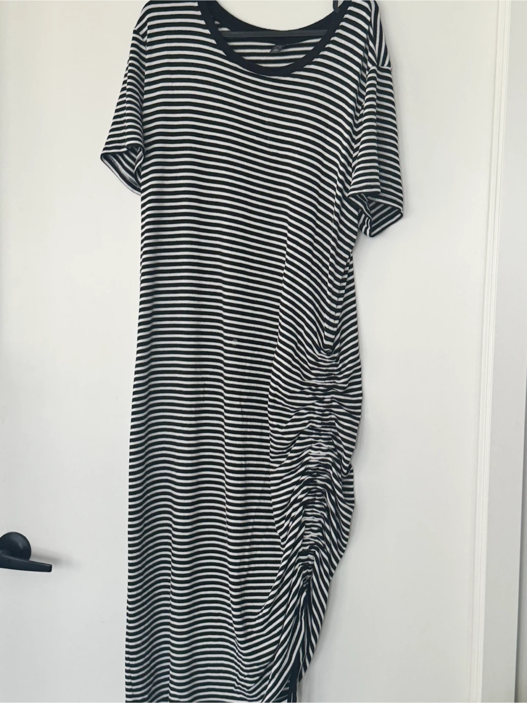 Striped Ruched Midi Dress
