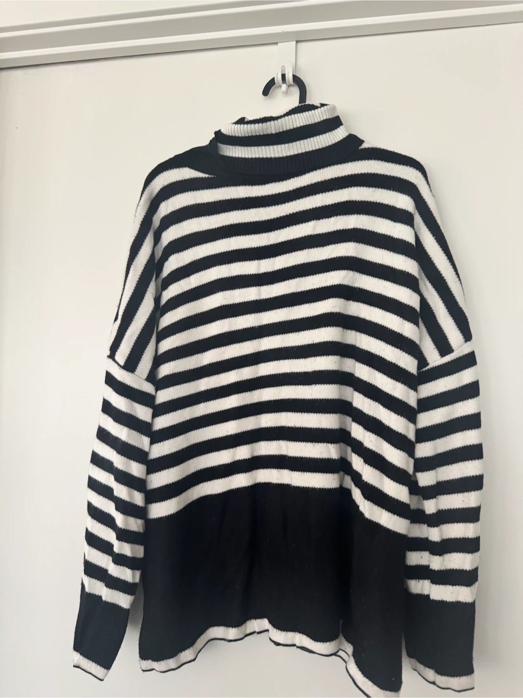 Black and White Striped Turtleneck Sweater