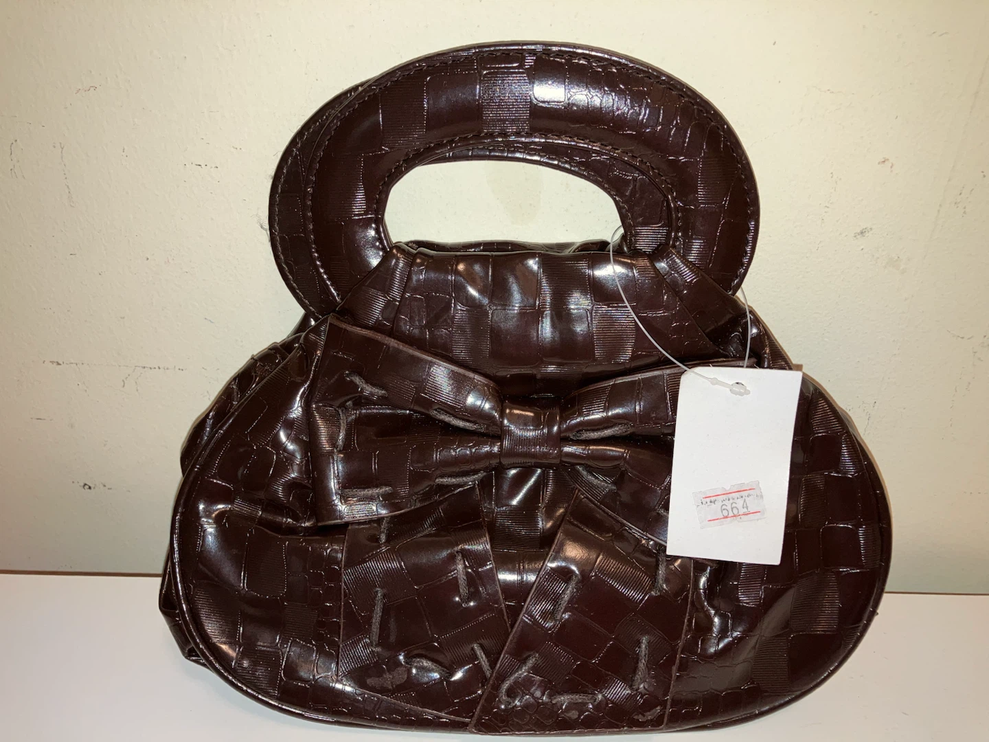 Brown Patent Bow Handbag