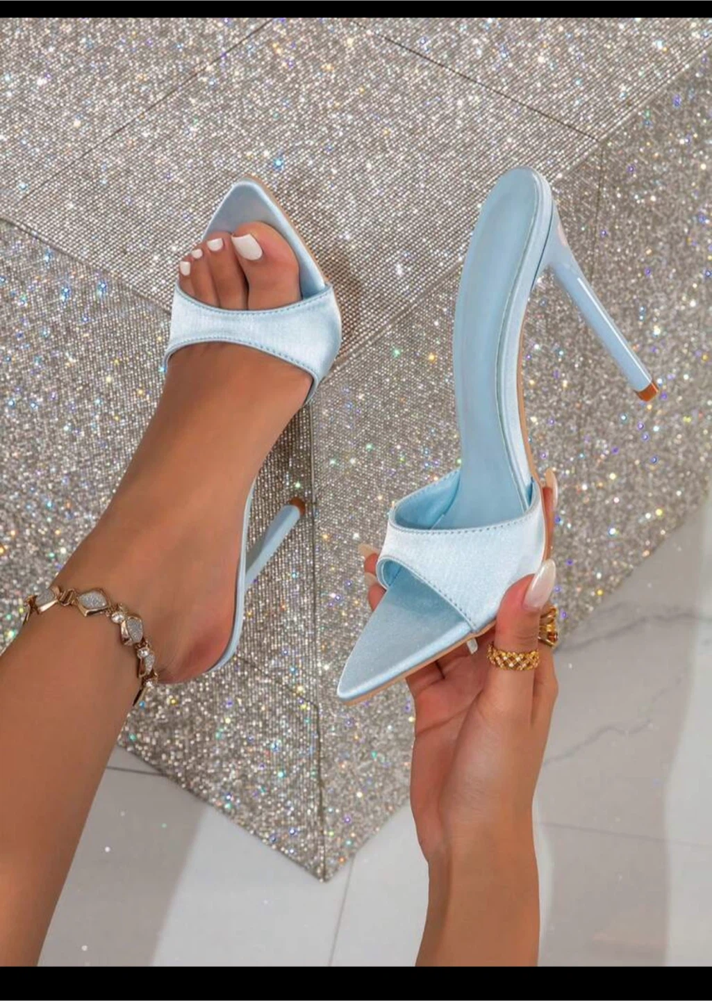 Women's Light Blue Satin Stiletto