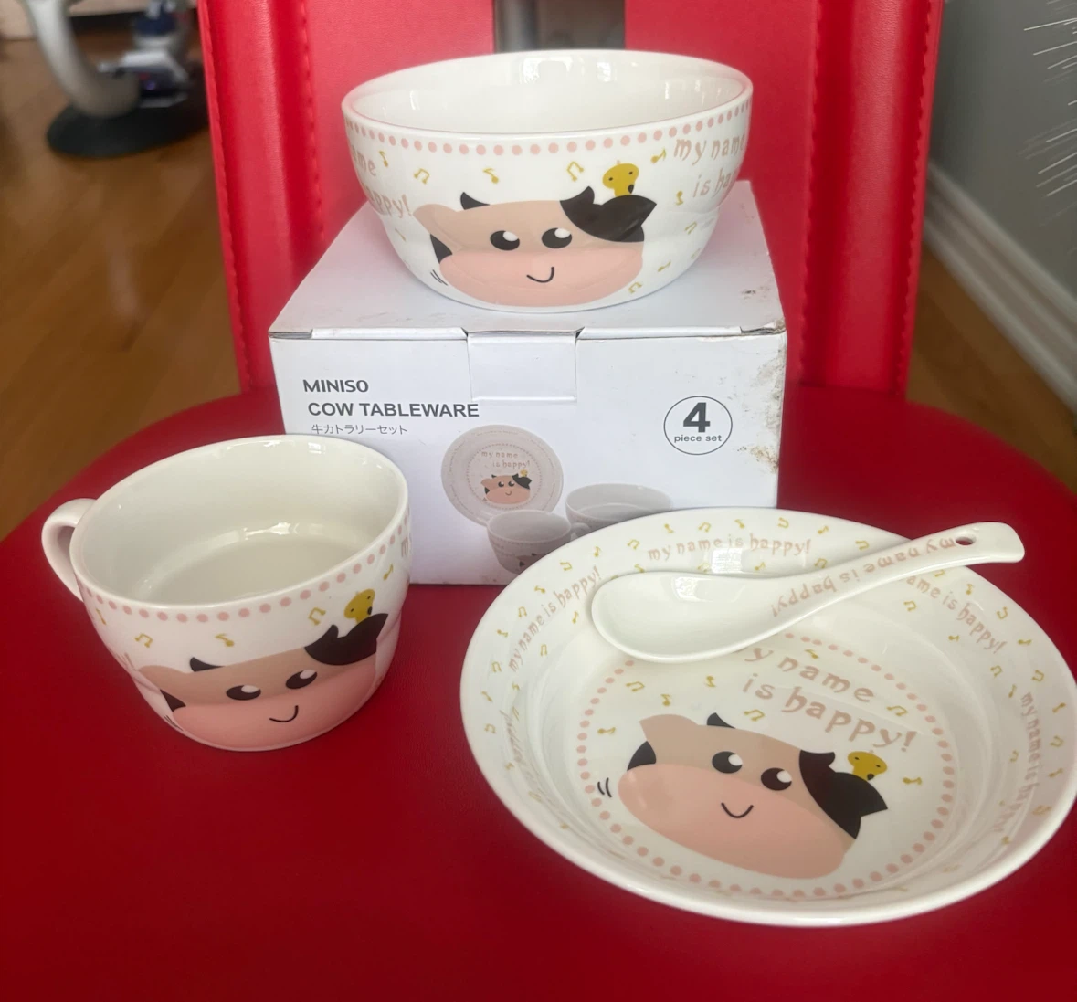 MINISO Cow Tableware 4 Piece Set