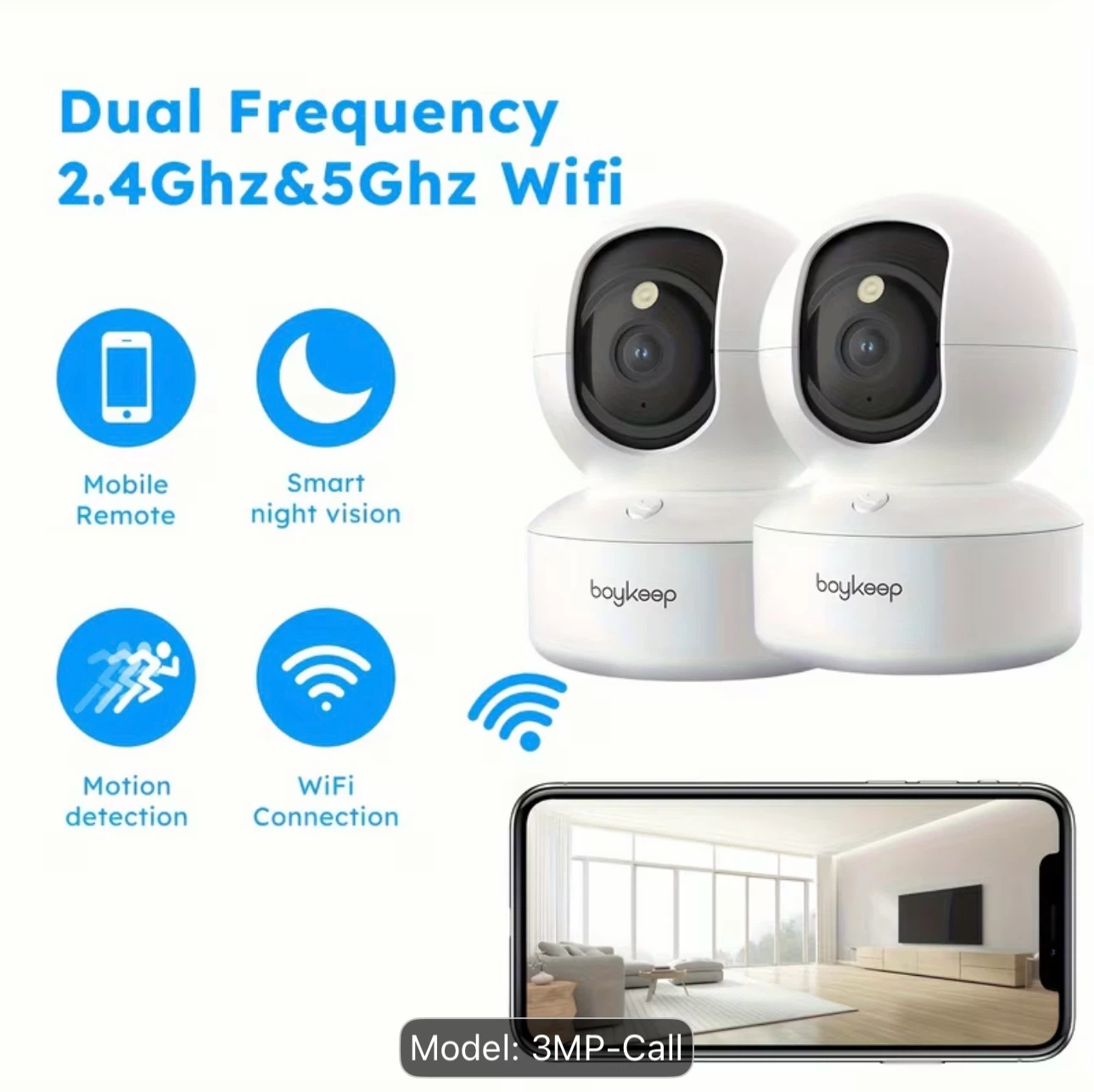 Boykeep K30 Indoor 2K Pan Tilt Wi-Fi Smart Camera