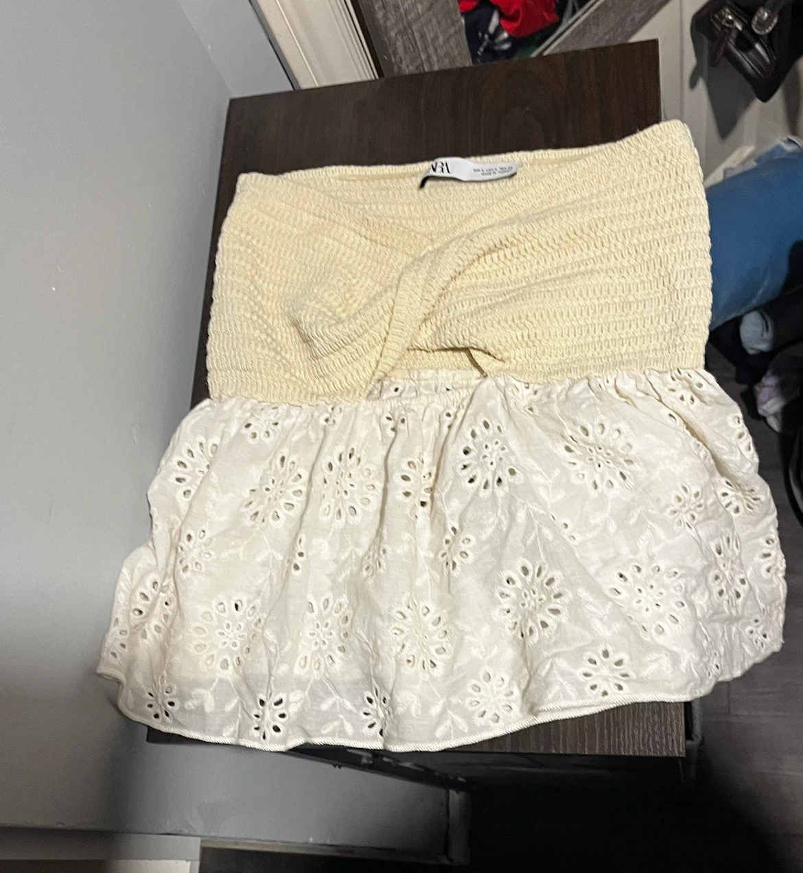 Zara Cream Eyelet Cutout Smocked Tube Top - photo 2