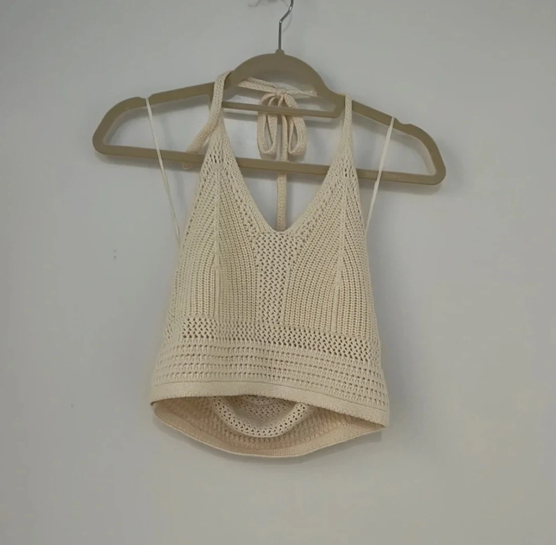 Cream Crochet Halter Top