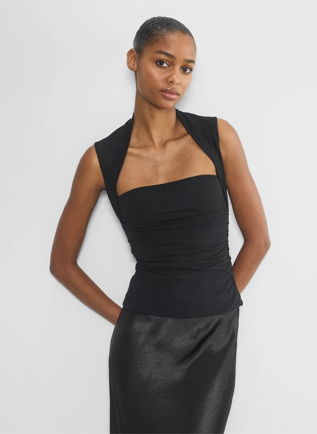 Black Aritzia Ruched Square Neck Tank Top