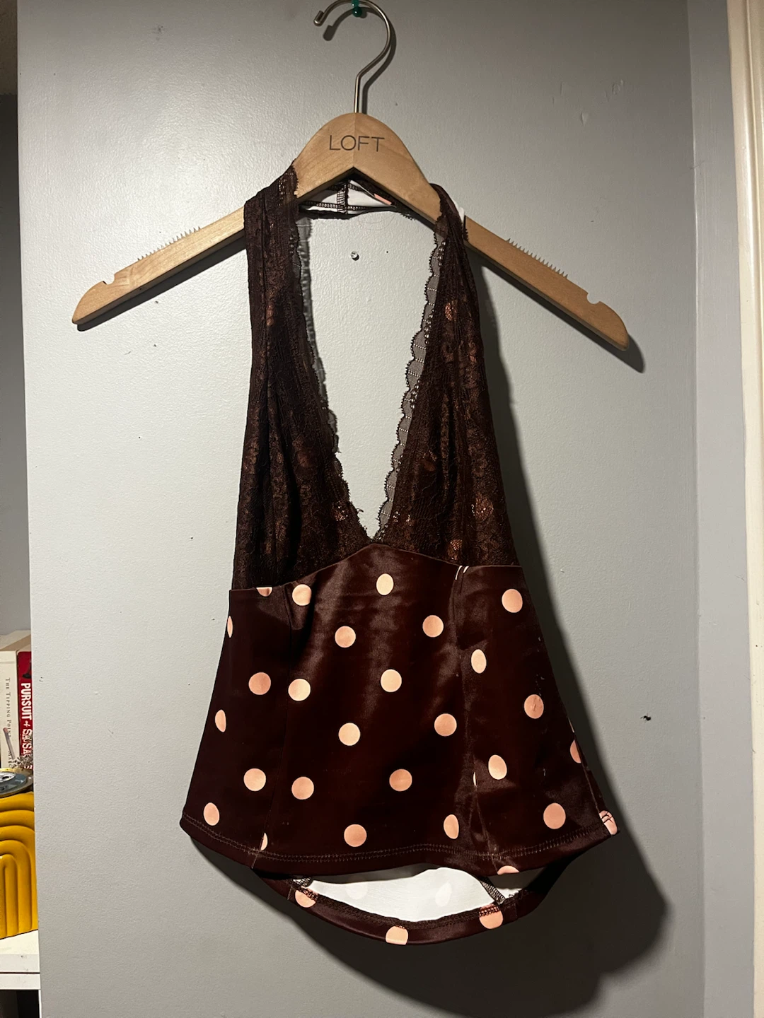 Brown Polka Dot Lace Halter Top