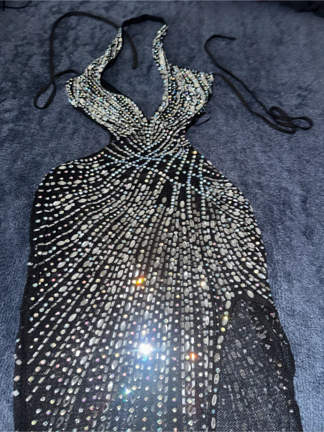 Sequin Mesh Halter Dress with High Side Split