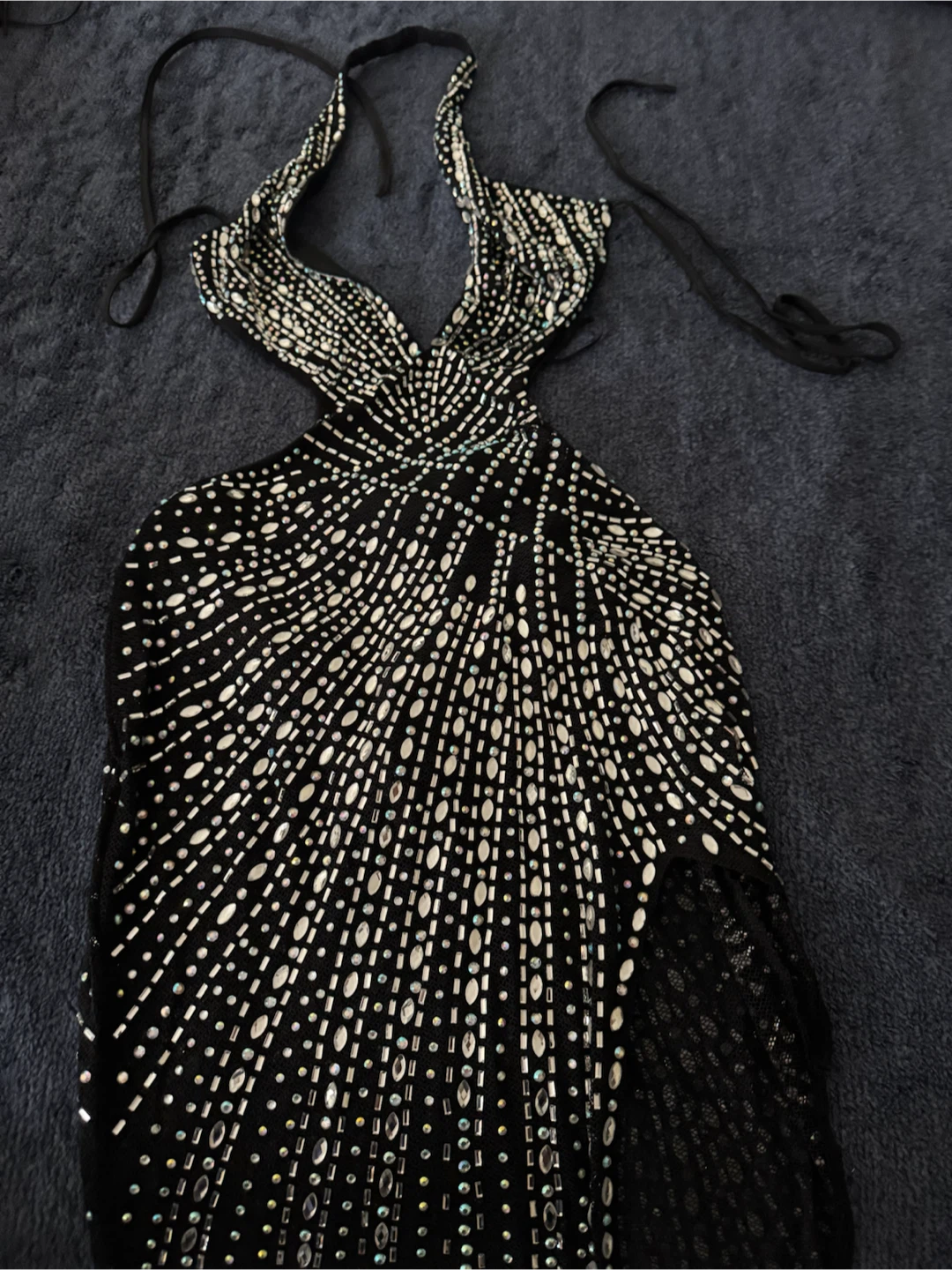 Sequin Mesh Halter Dress with High Side Split - photo 2