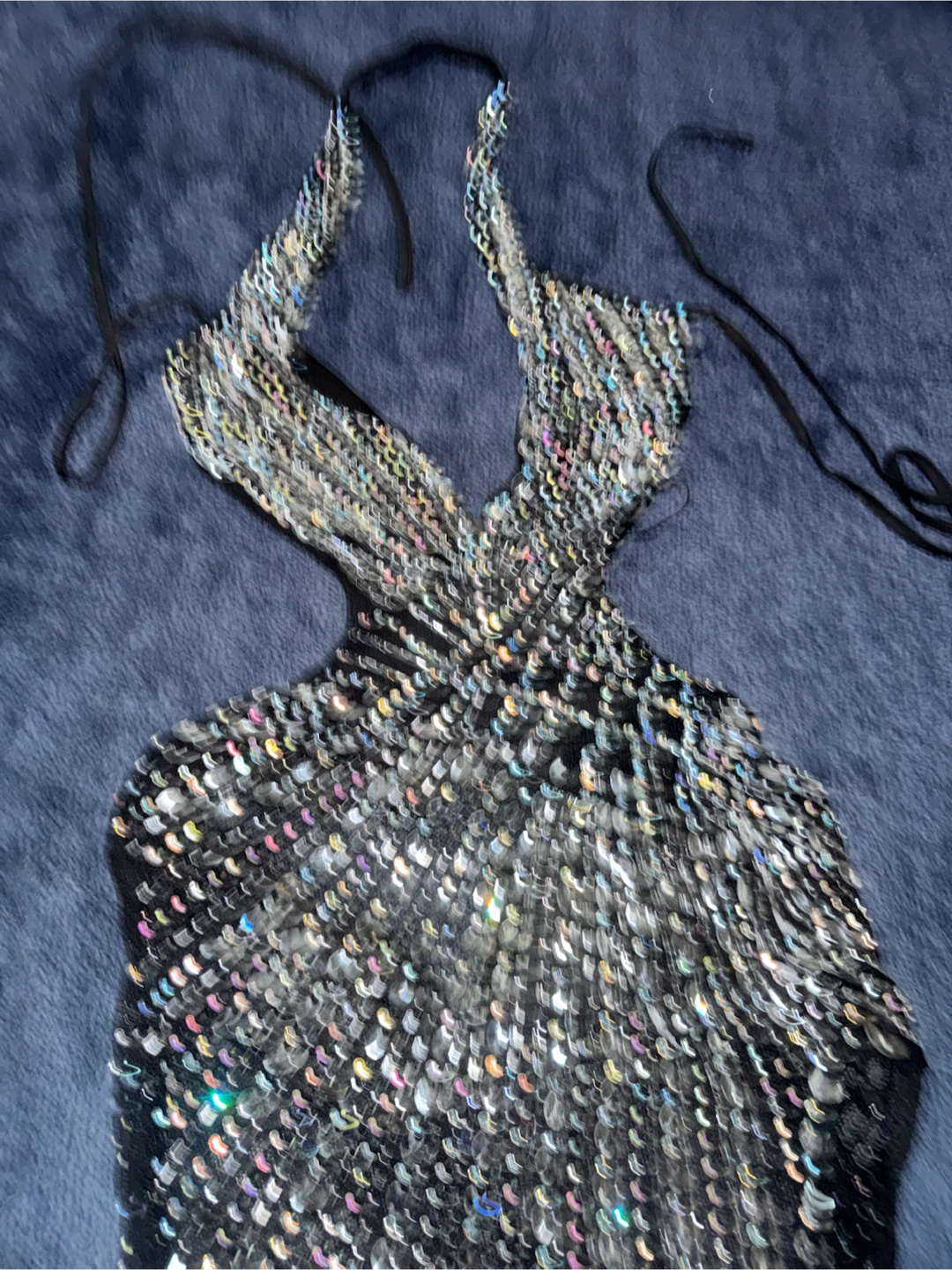 Sequin Mesh Halter Dress with High Side Split - photo 4