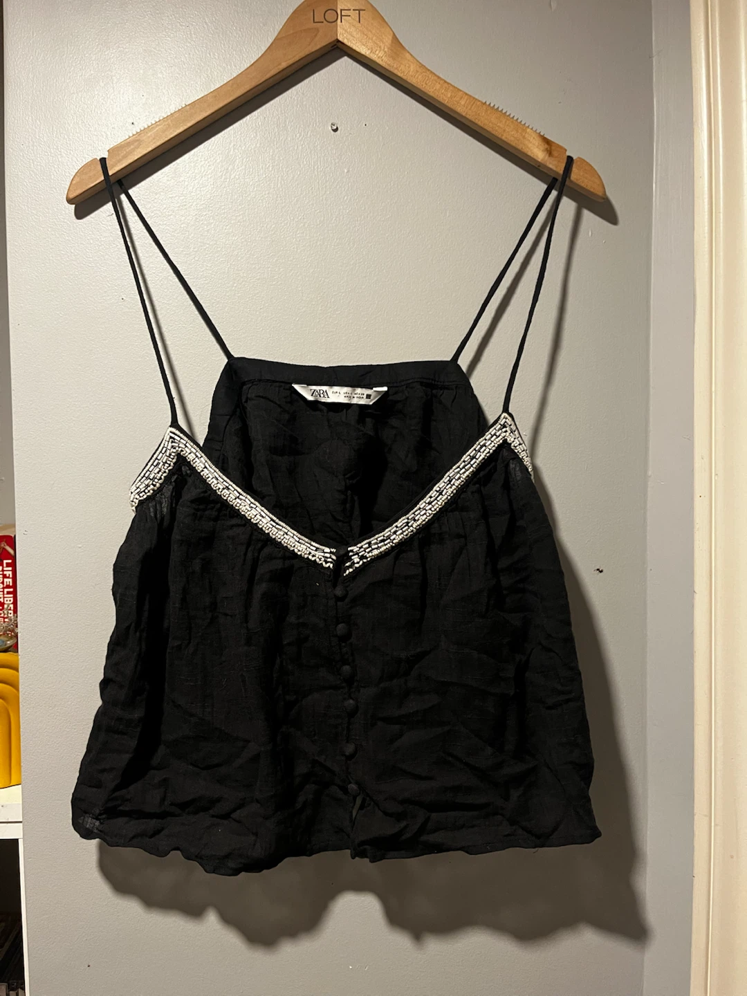 Black Zara Tank Top with Beaded Detail