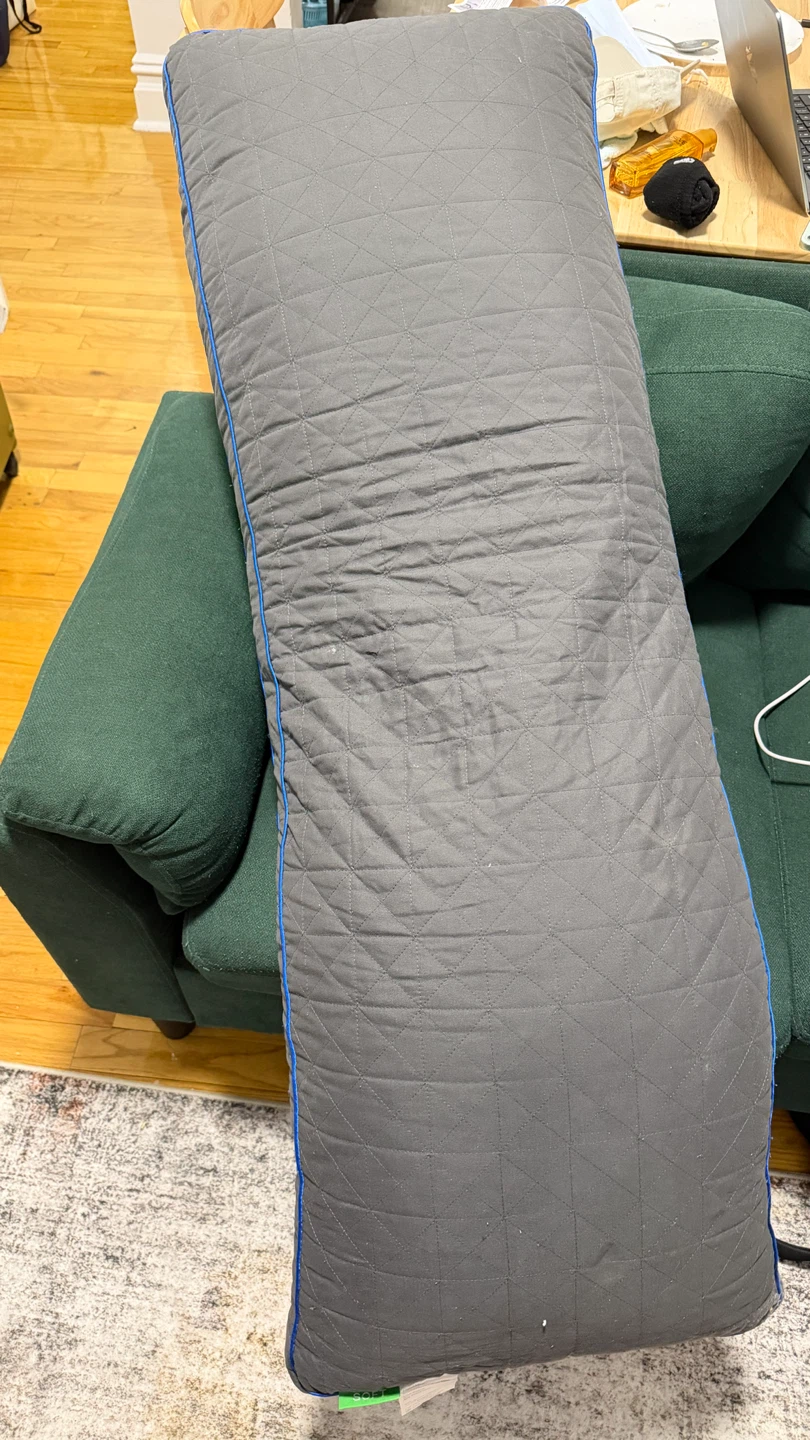 Grey Body Pillow with Blue Piping