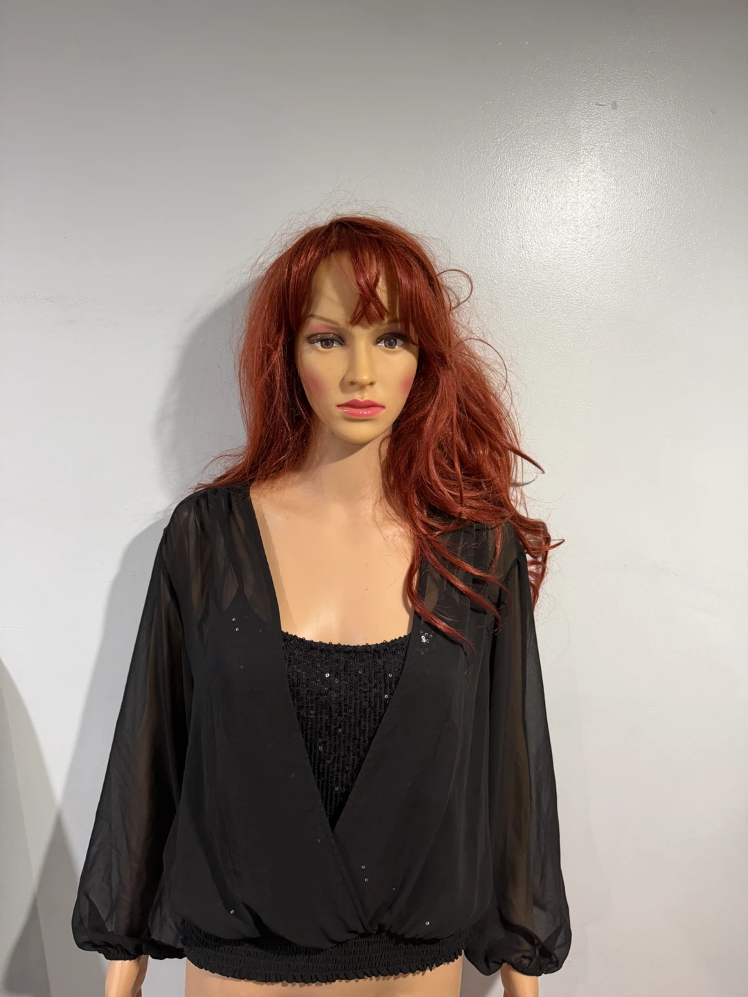 Vince Camuto Black Confetti Ready Sheer Top Size S