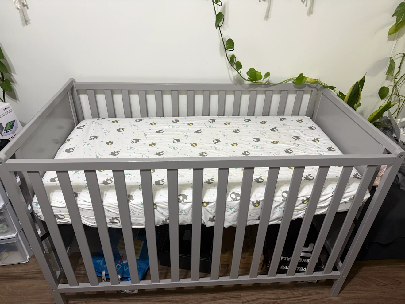 Grey Wooden Baby Crib