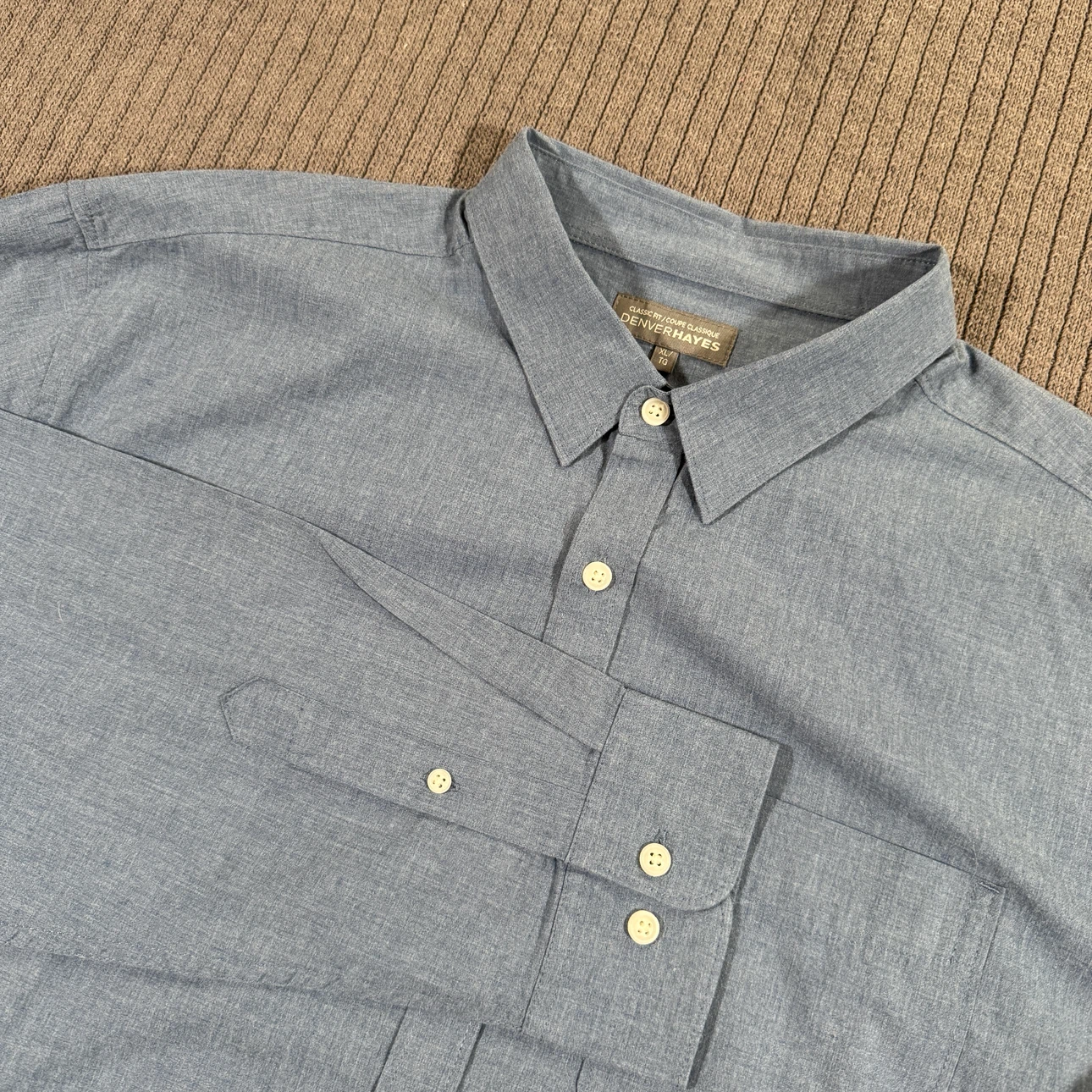 Denver Hayes Men's Chambray Button Down Shirt XL
