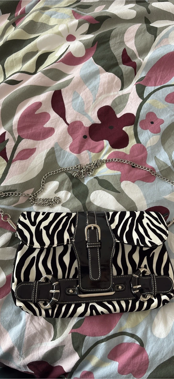 Zebra Print Clutch Purse with Chain Strap