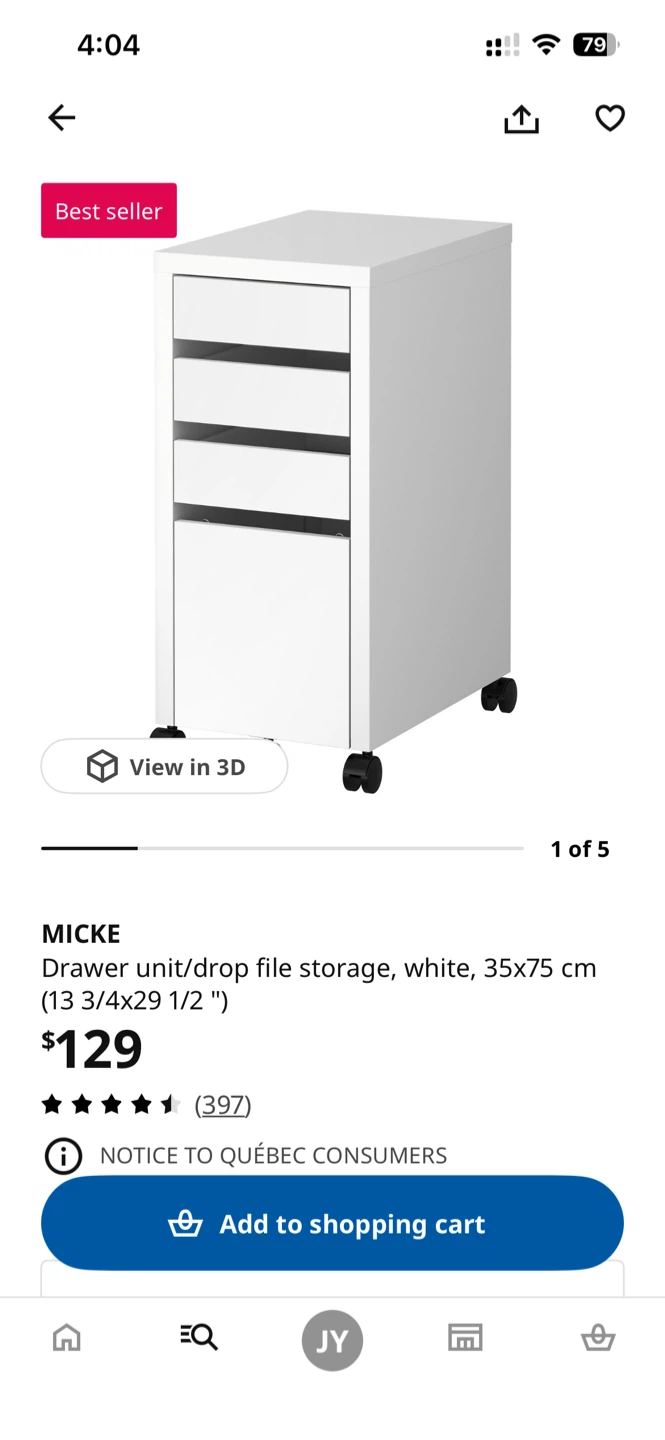IKEA MICKE Drawer unit/drop file storage white