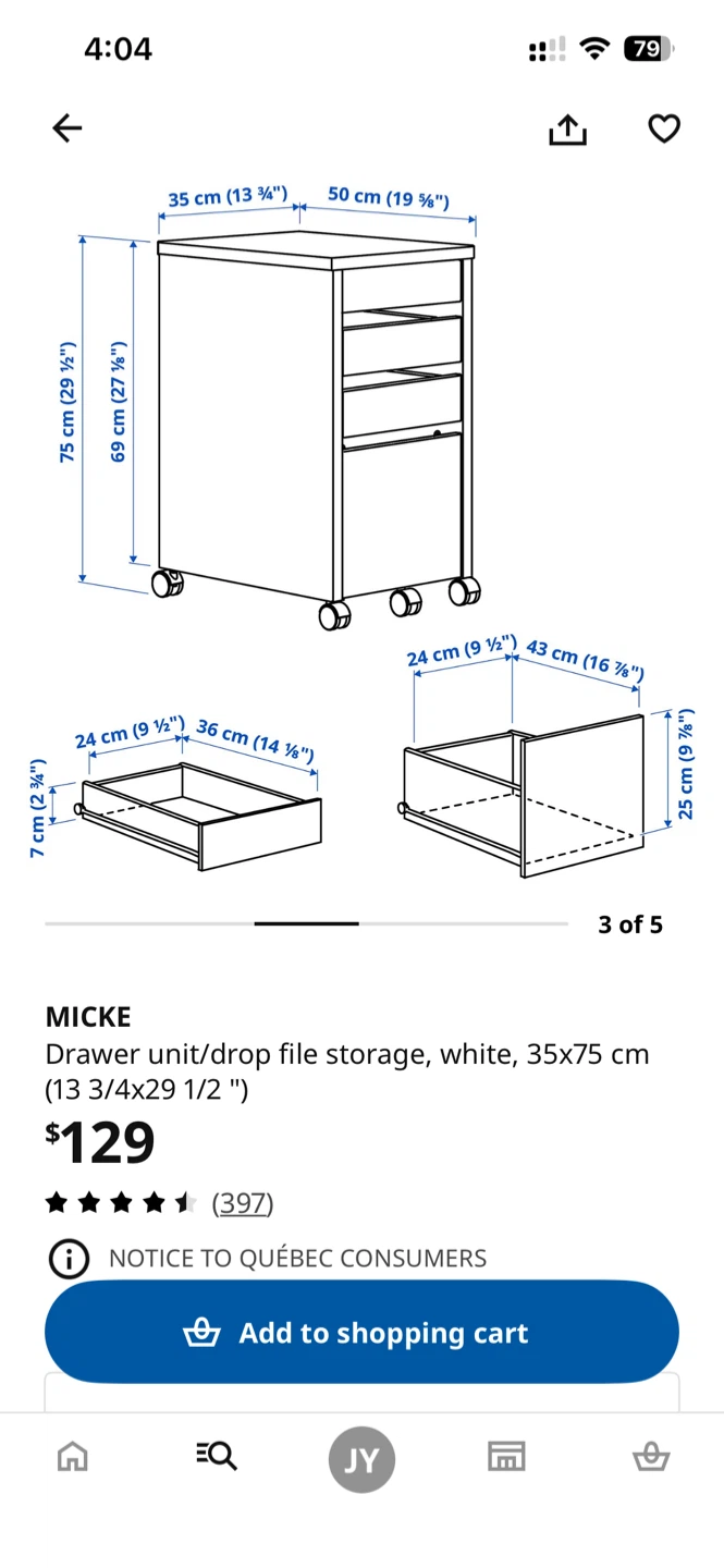 IKEA MICKE Drawer unit/drop file storage white - photo 5