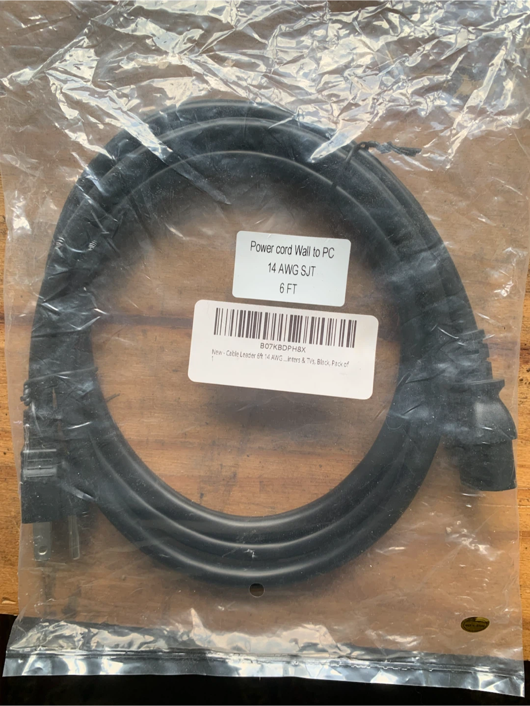 Power Cord Wall to PC 14 AWG SJT 6’