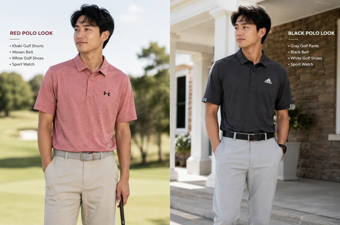 Golf polos . Light pink Under Armour / Black Adidas