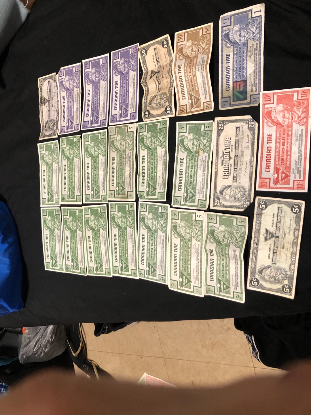 Collection of Canadian Tire Cash Bonus Bills