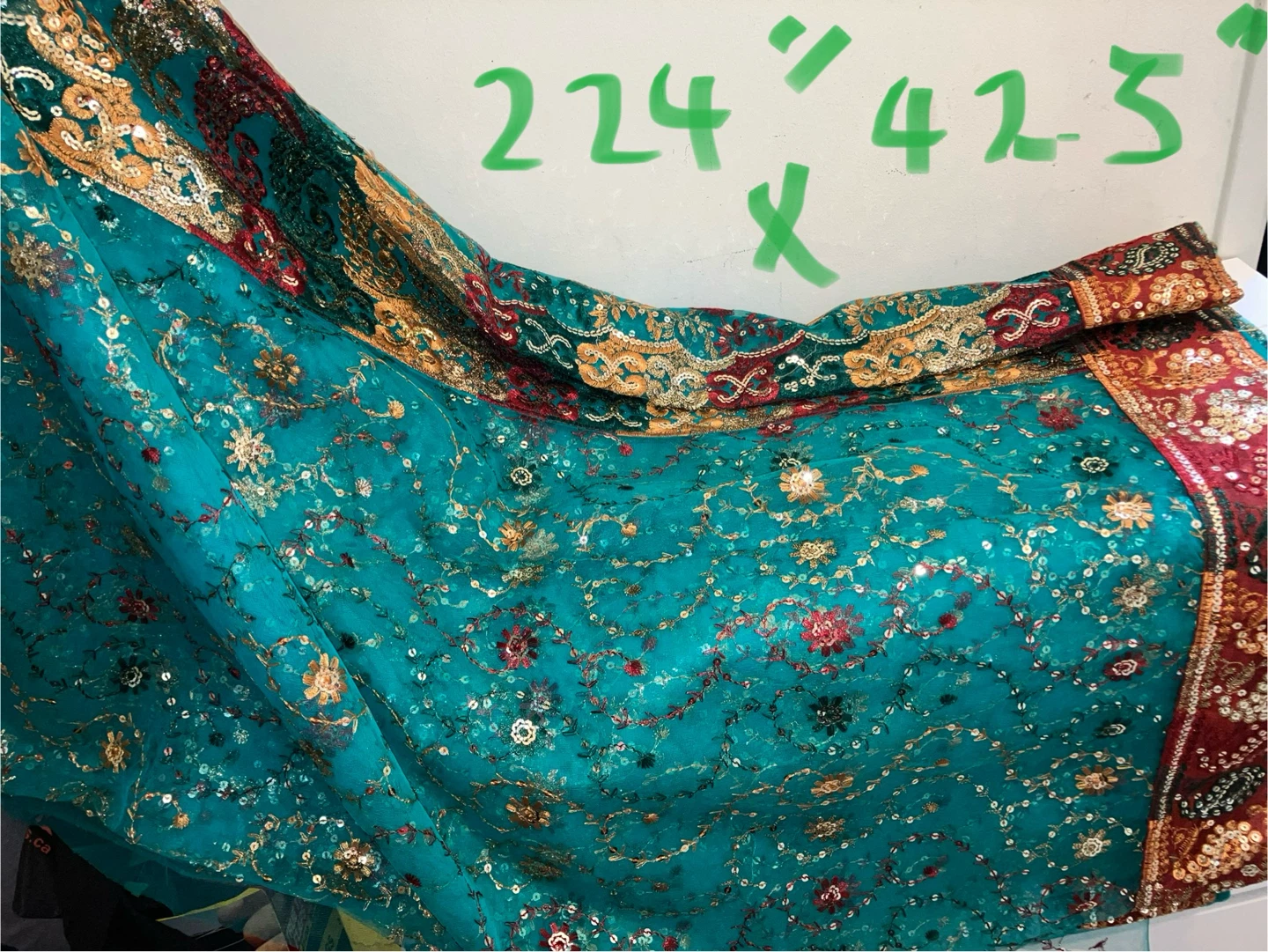Teal Embroidered Dupatta with Sequins