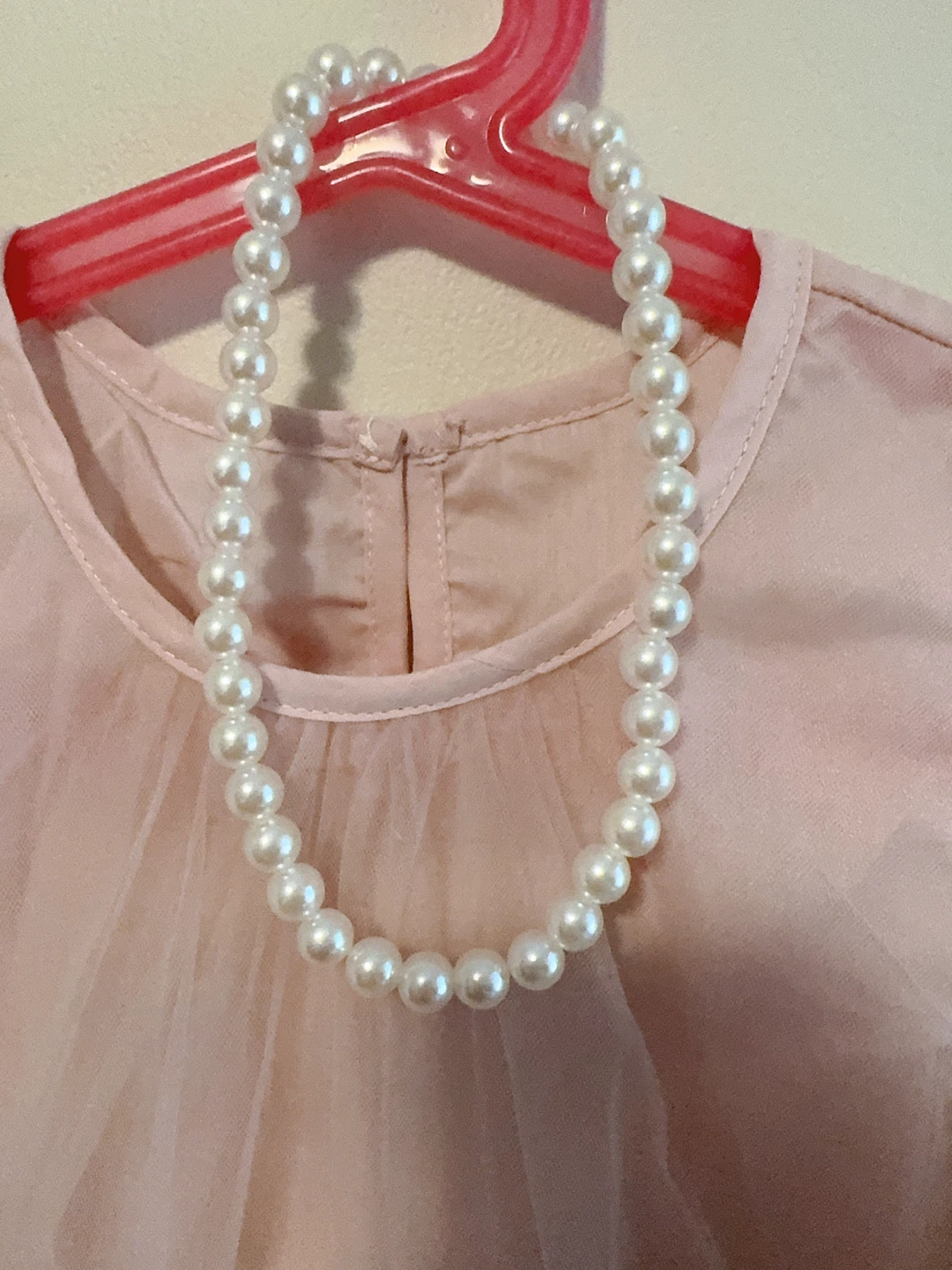 Pink Tulle Party Dress with Pearls necklace 5-6T - photo 3