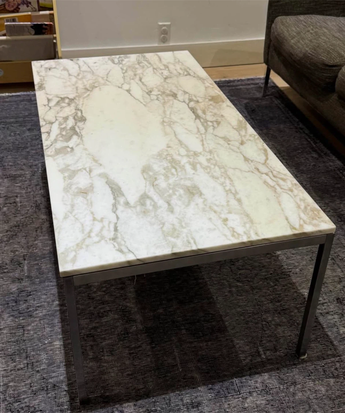 Marble Top Coffee Table with Metal Base