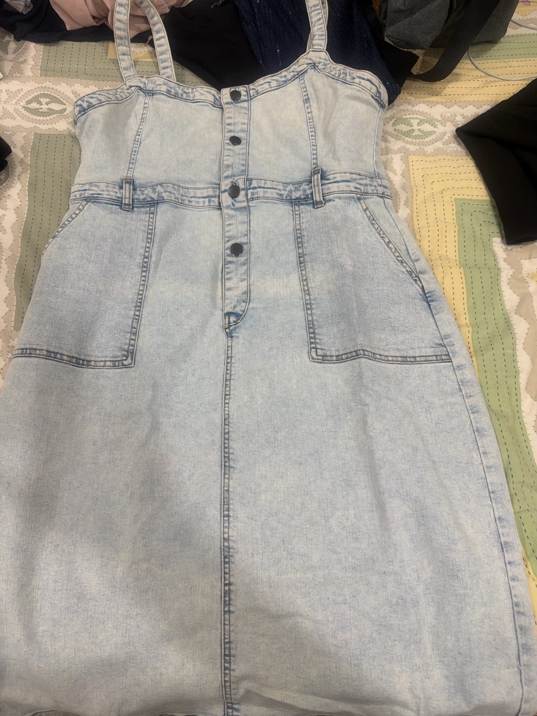 Madame Denim Pinafore Dress Light Wash