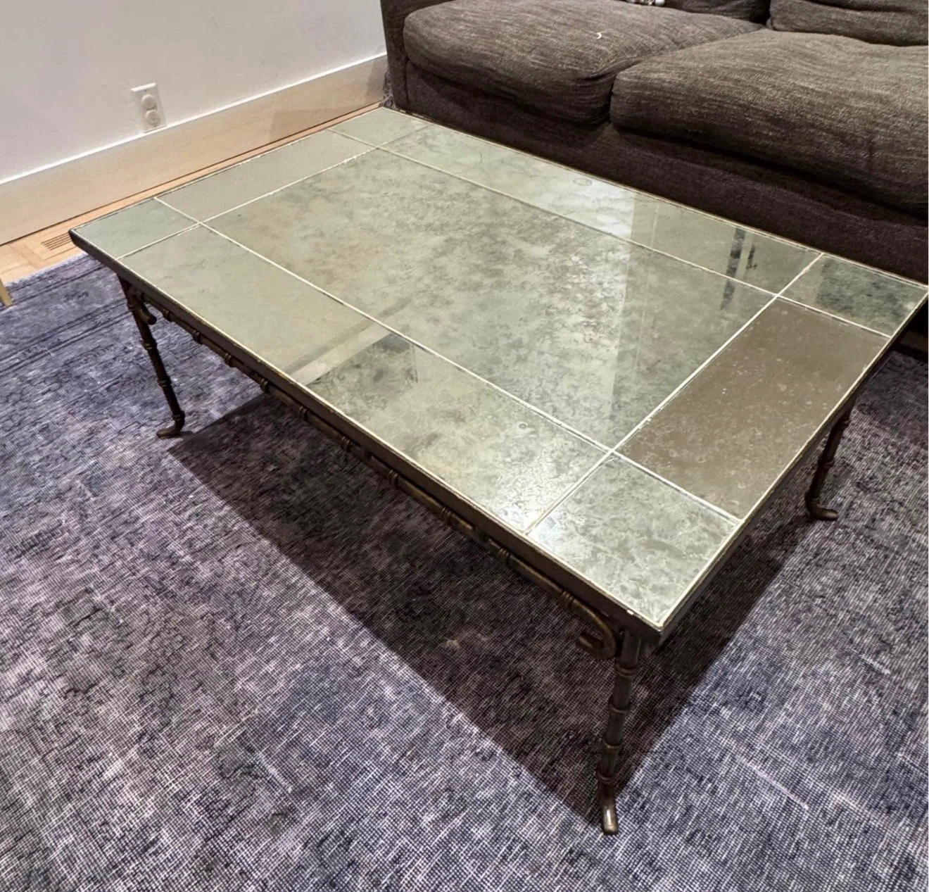 Antique Brass Coffee Table with Mirrored Top