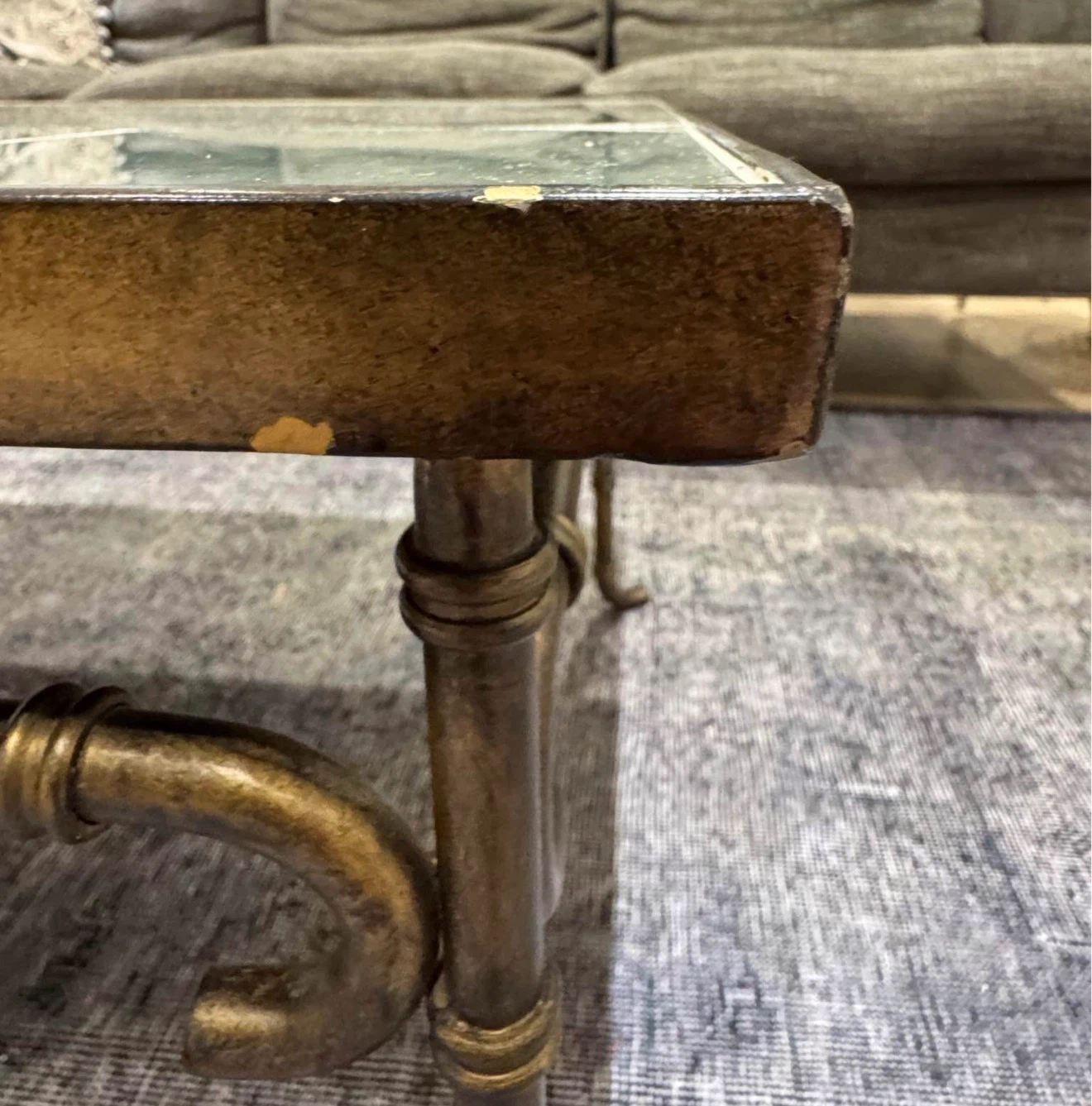 Antique Brass Coffee Table with Mirrored Top - photo 3