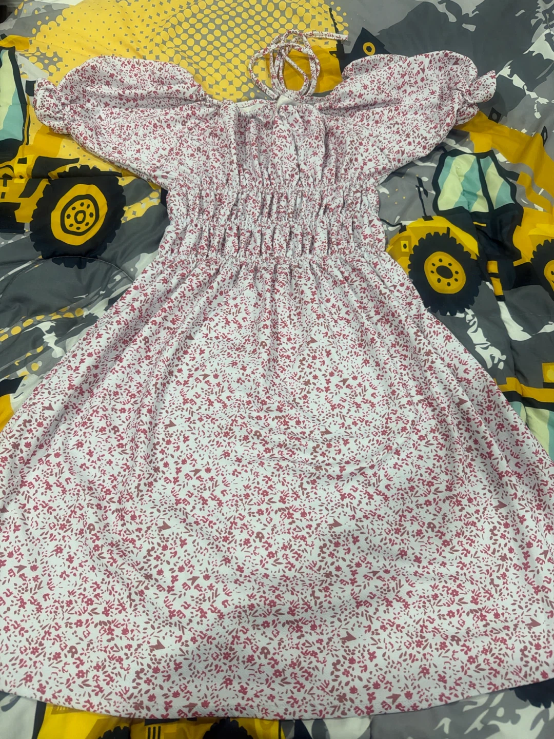 White Floral Puff Sleeve Dress