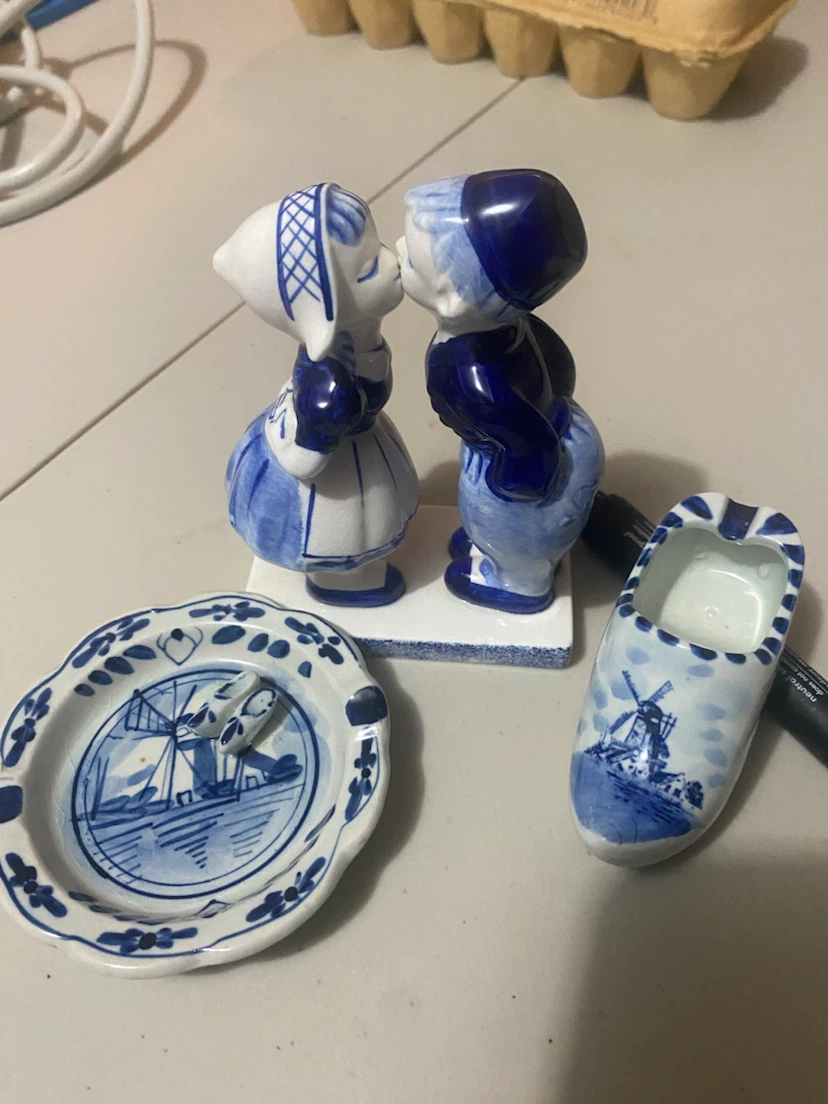 Delft Blue Handpainted Ceramic Dutch Figurines and Decor Set