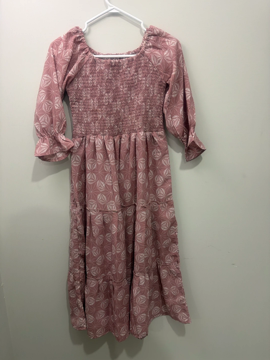 Pink Smocked Tiered Midi Dress