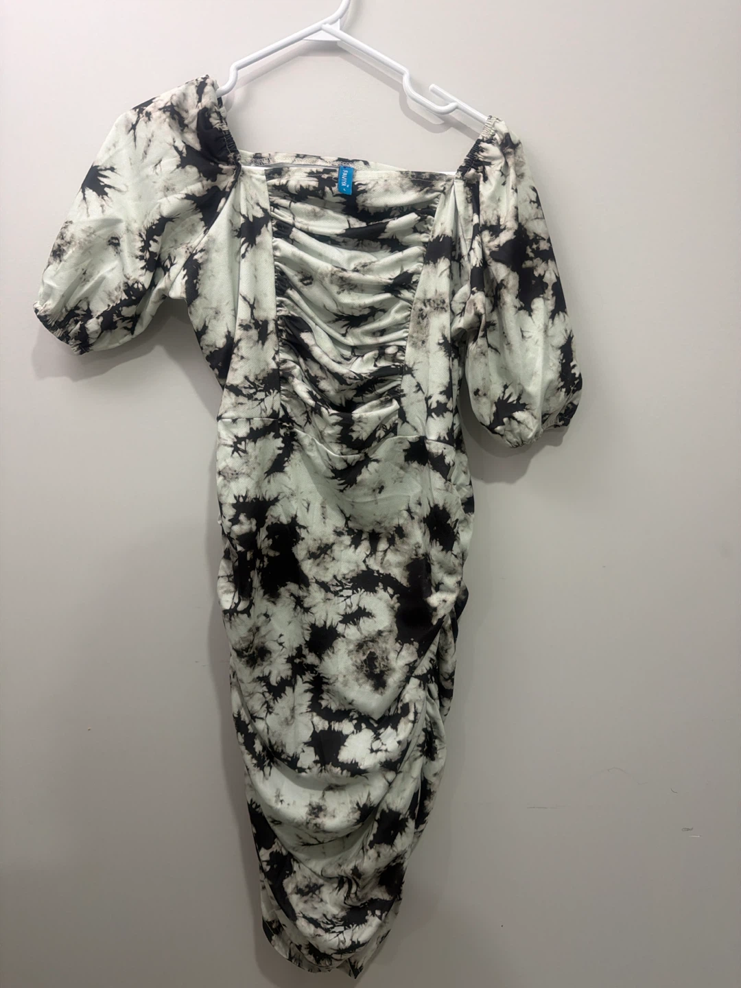 Black & White Tie-Dye Ruched Dress