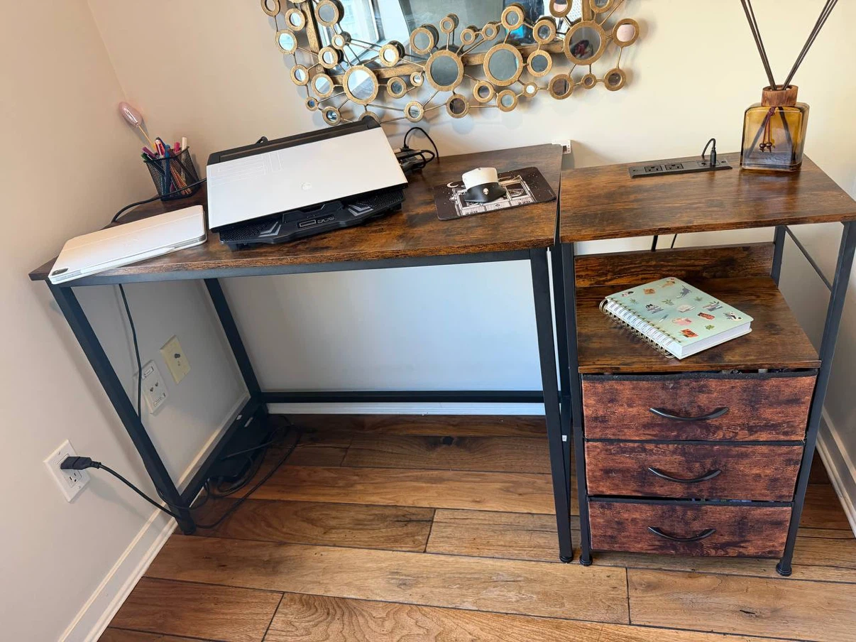 Rustic Wood Desk with Built-in Power Outlets and USB Ports