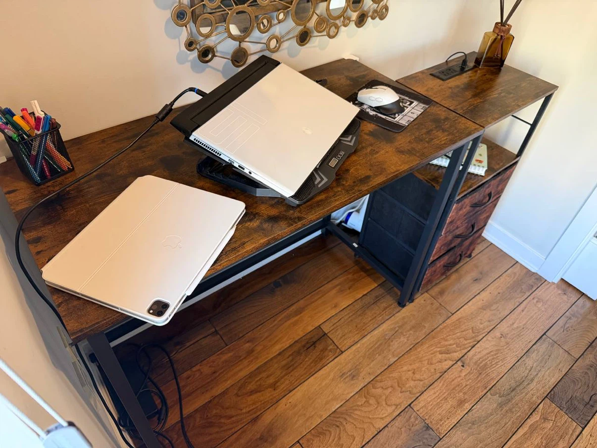 Rustic Wood Desk with Built-in Power Outlets and USB Ports - photo 3